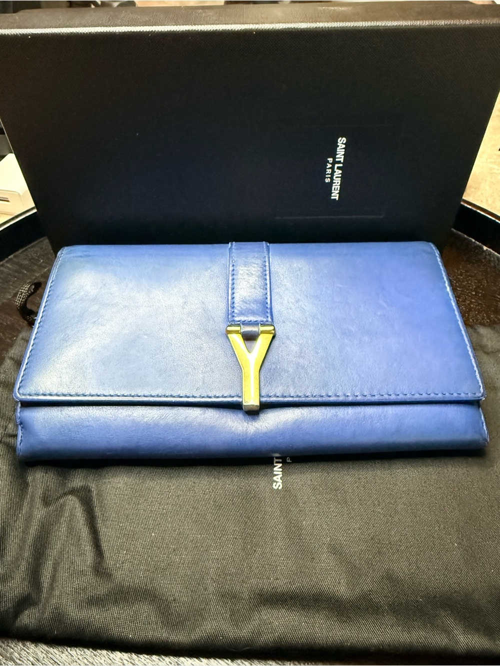 Saint Laurent Blue Leather Continental Clutch wallet **PROJECT**